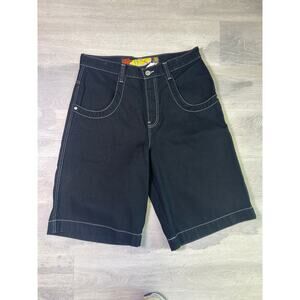 JNCO 101 Twin Cannon Shorts. 14". Black/Silver Back Pockets Men's Size 34